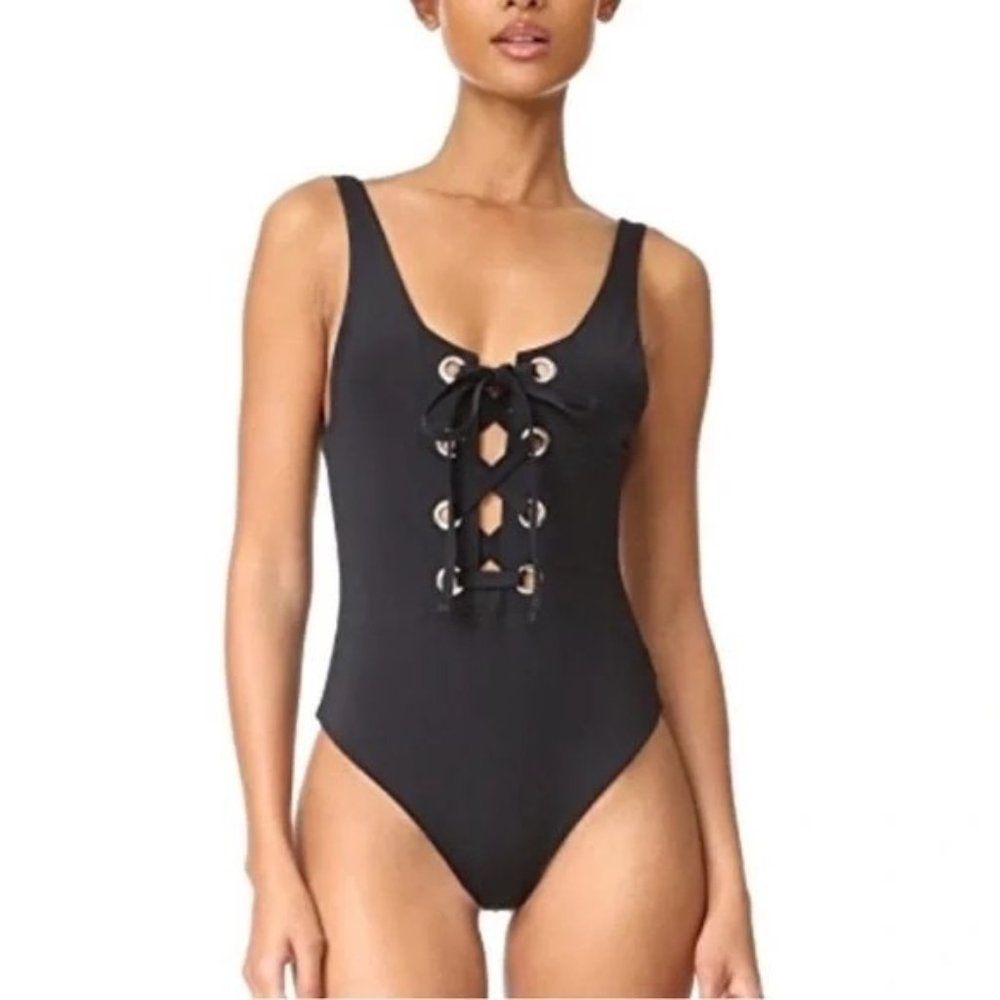 MARA HOFFMAN Desa Laced Recycled Fiber-blend Swimsuit In Black size M